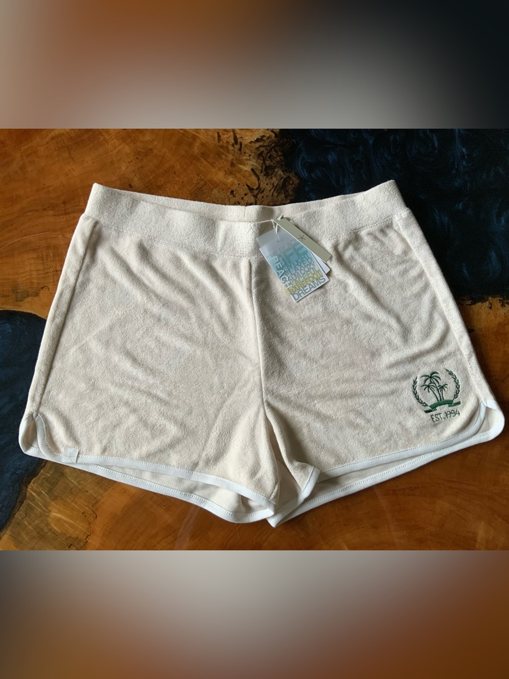 NWT BAREFOOT DREAMS Terry Athletic Shorts with Palm Embroidery - Size M